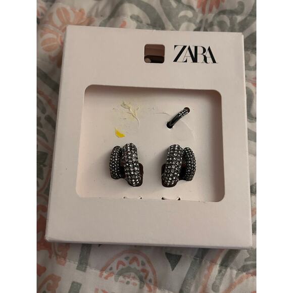 Zara Silver Crystal Studded Earrings - Picture 2 of 3